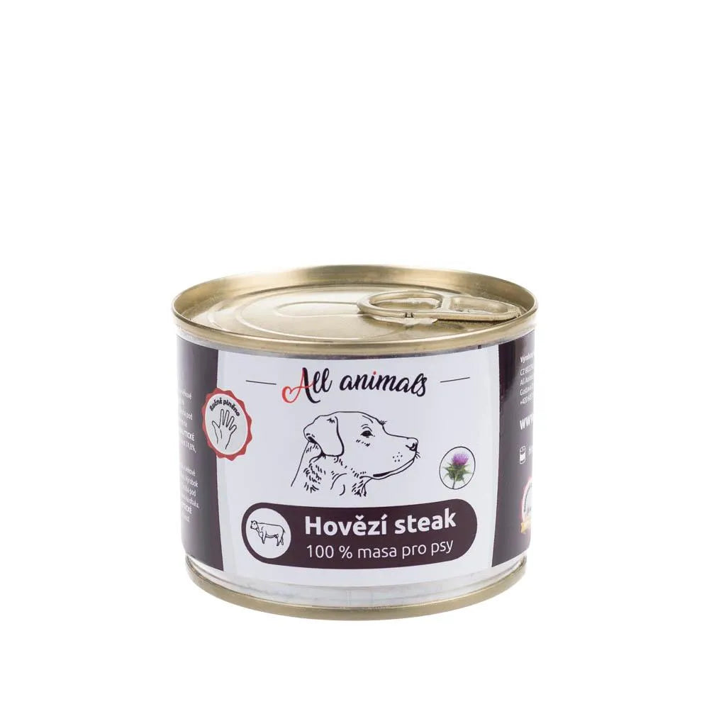 Marhahús steak csak húsból, tartósítószer nélkül, gabonamentes máriatövis olaj hozzáadásával.